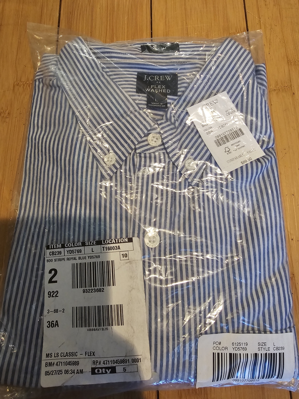 J. Crew Men's Blue and White Striped Button-Down Shirt